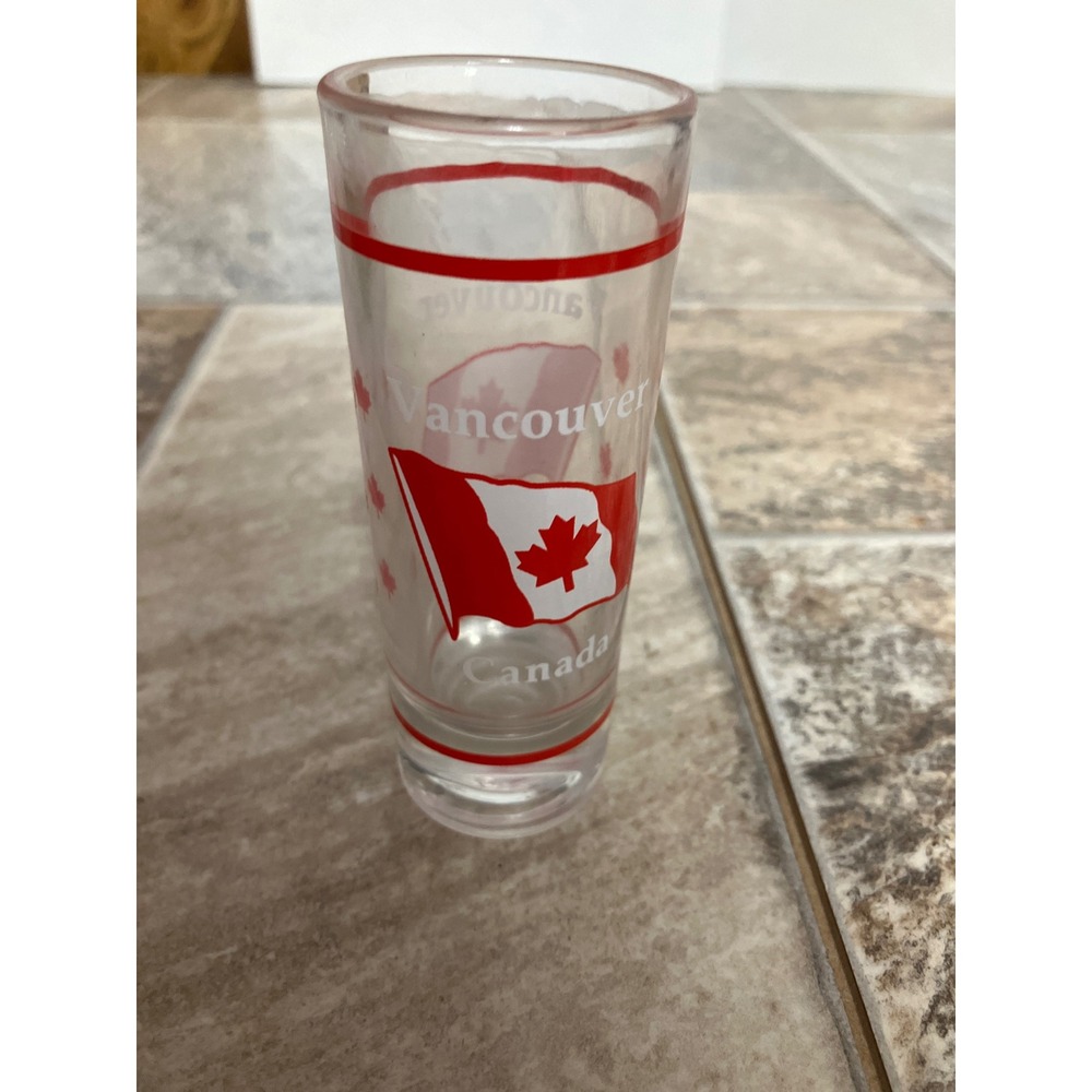 Vancouver Canada Souvenir Shot Glass Red Canadian Flag Maple Leaf Tall 4 inch